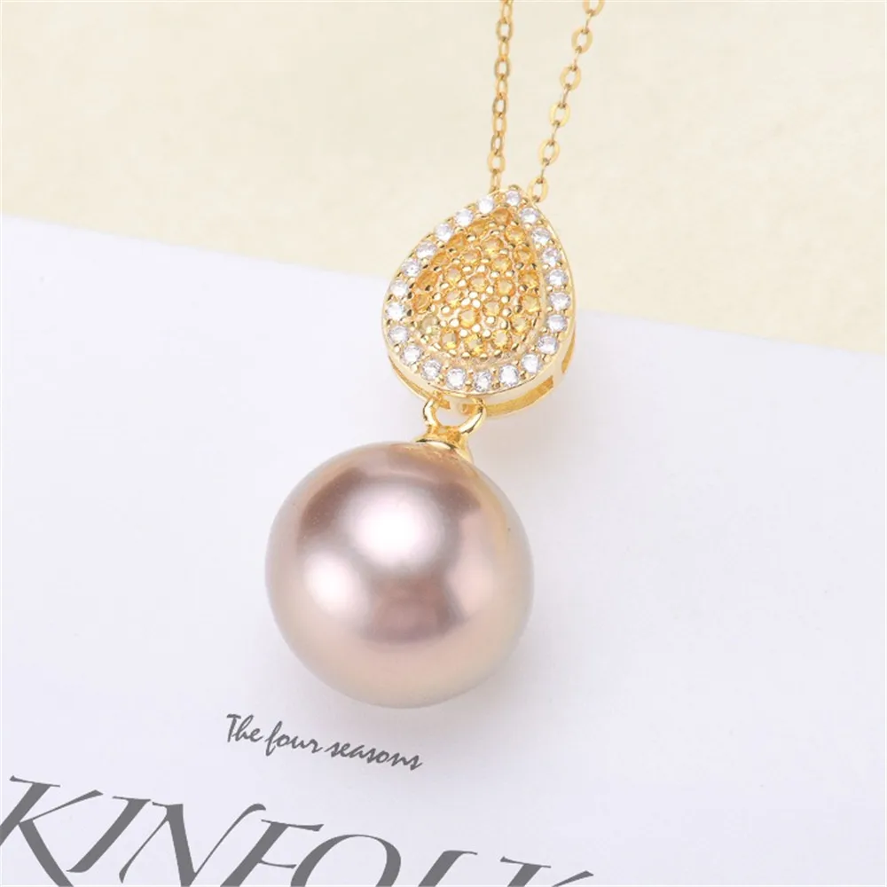 

DIY Pearl Accessories S925 Sterling Silver Pendant Empty Support Fashion Edition Necklace Jade Pendant Fit 8-12mm Round Beads