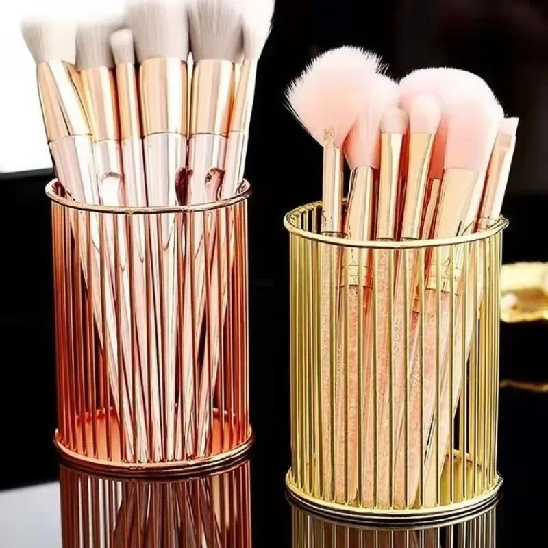 1PC Cosmetics Makeup Brushes Storage Box Cylindrical Case Storage Lipstick Brush Pen Holder Organizer Iron Pen Storage Rose Gold