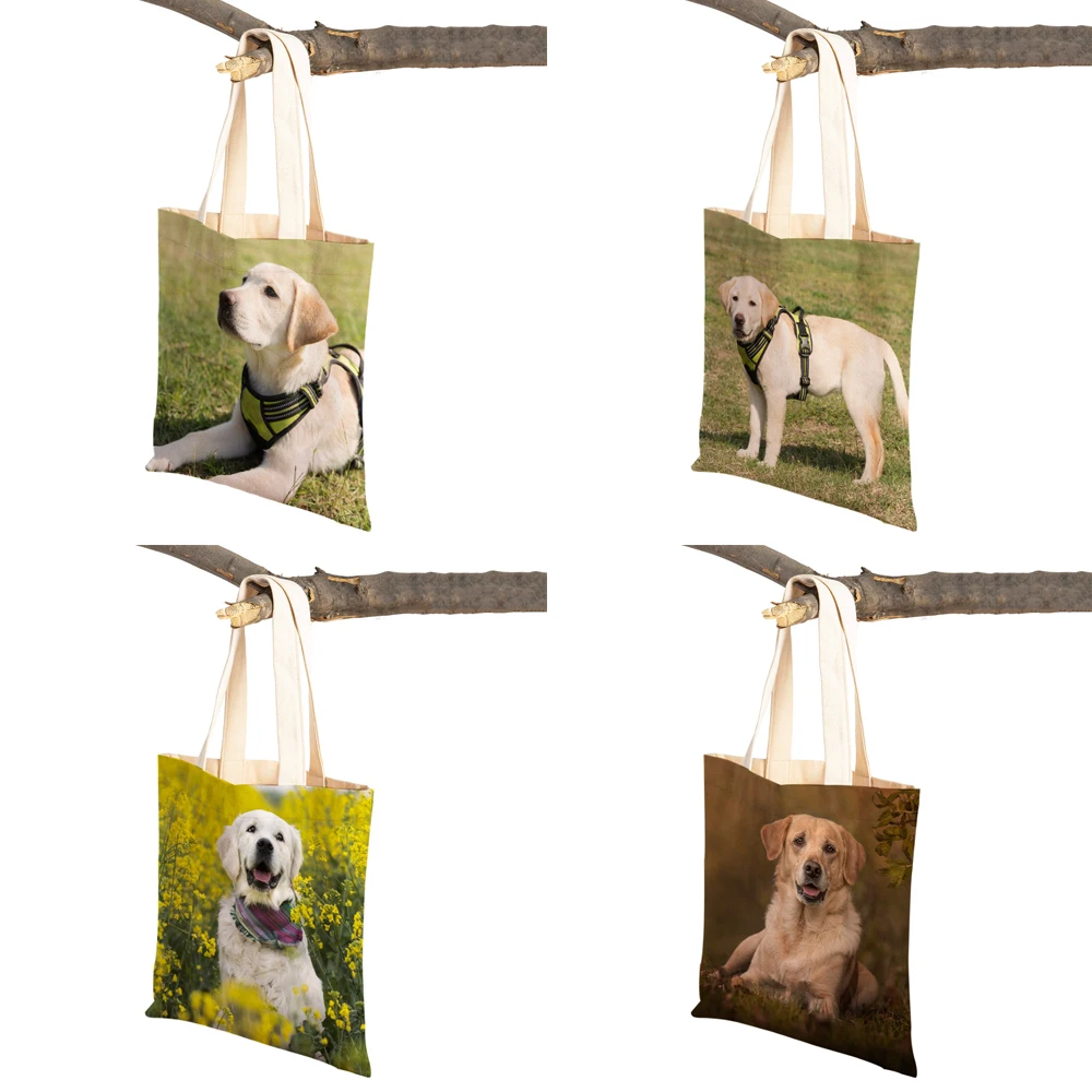 Casual Pet Animal Women Shopping Bags Foldable Supermarket Shopper Bag Canvas Fashion Black Labrador Dog Lady Tote Handbag