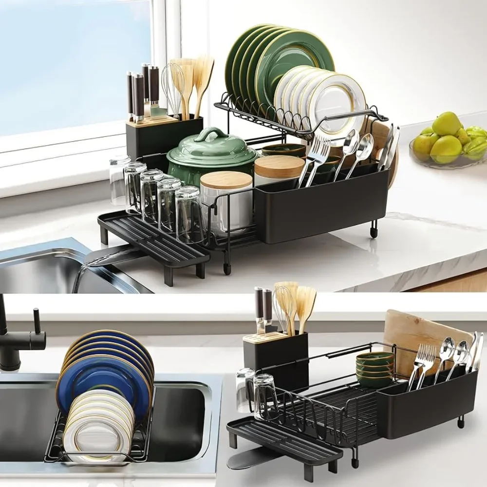 Detachable 2-in-1 Large-Capacity 2-Tier Over The Sink Dish Drying Rack and Dish Drainer for Kitchen Counter