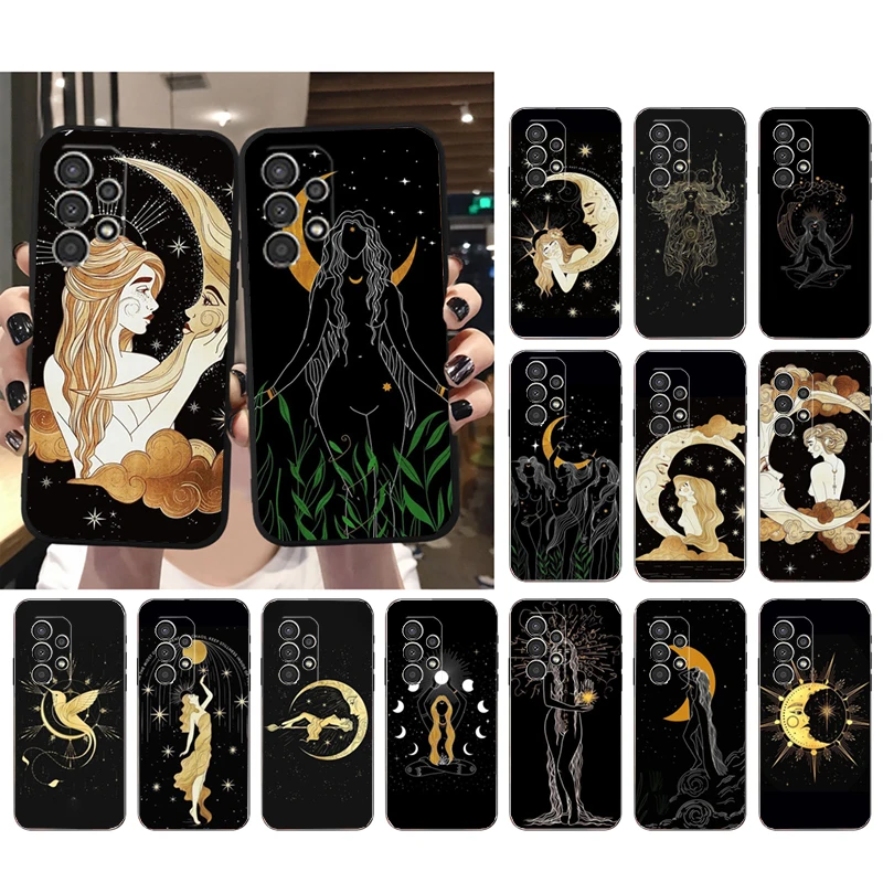 Phone Case for Samsung Galaxy A15 A35 A55 A52 A53 A54 A33 A34 A25 A05S A16 A14 A05 A13 M15 M55 M35 Witches Moon Tarot Goddess