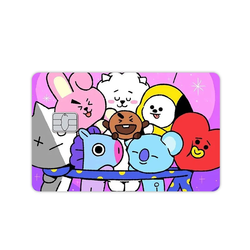 Cute Bt21 Anime Diy Credit Card Skin Stickers for Small Big No Chip COOKY SHOOKY MANG VISA Card Bank Bus Subway Front Side Decor