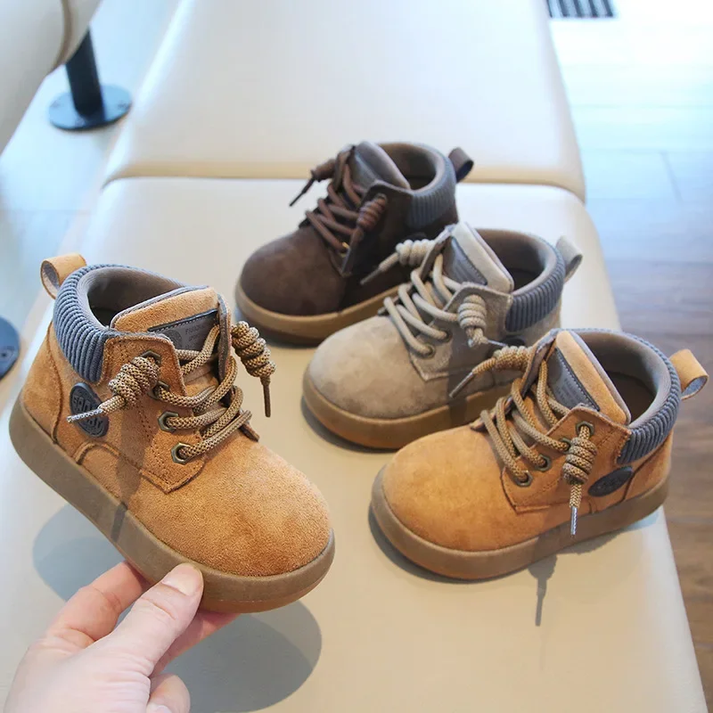 

Spring Autumn Children Fashion Short Boots Grils British Style Leather Boots Boys Front Lacing Solid Color Short Boots Neutral