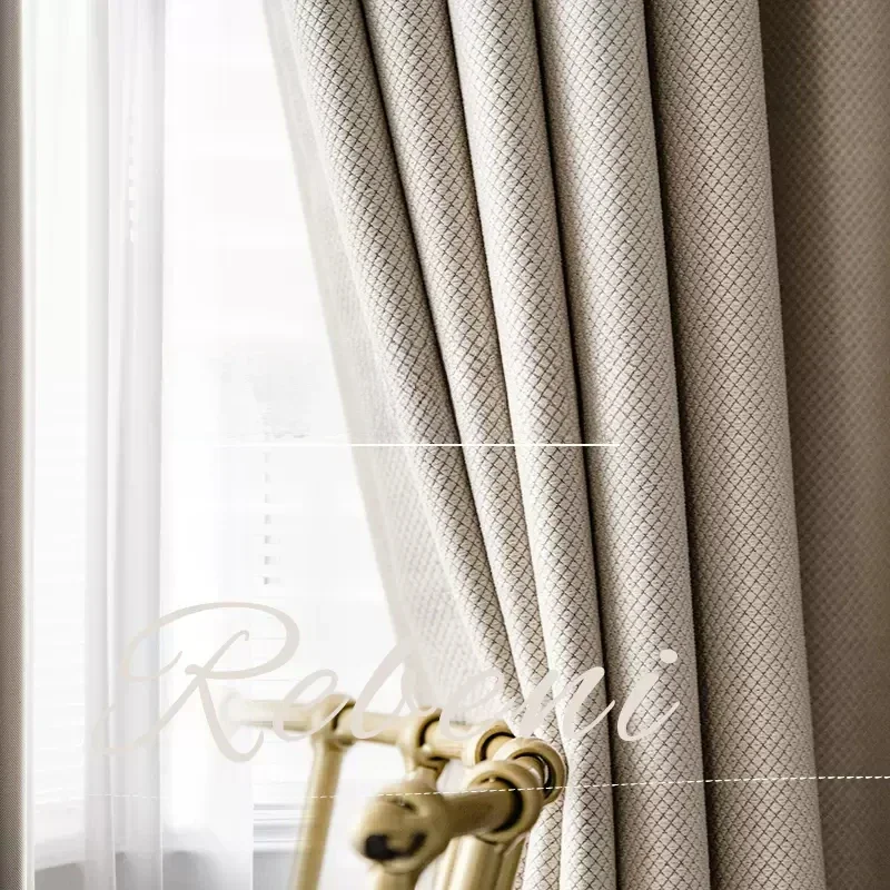 Solid Color Thickened Blackout Curtains for Living Room Luxury Bedroom Simple Luxury Grid Texture Hotel Window Elegant Custom