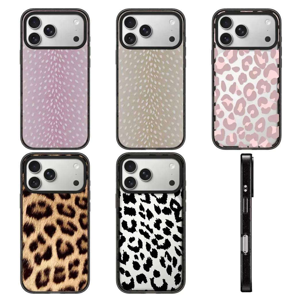 

Deer Leopard Print Impact Acrylic Black Border Phone Cover for IPhone 12 13 14 15 16 17 Pro Max Case for IPhone 17Air