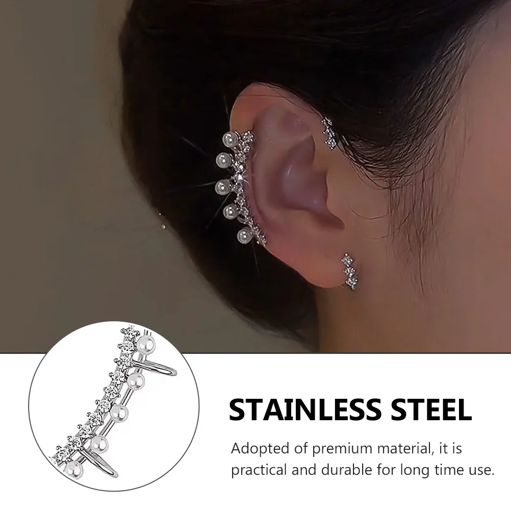 

2Pcs Pearl Ear Bone Clip Non-Piercing Ear Jewelry Elegant Fashion Accessory Cartilage Clip-on for Women Girls Women Earring