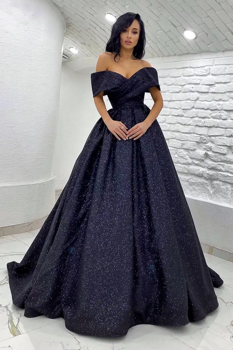 Elegant Evening Dresses Sparkly Off Shoulder V Neckline Ball Gown Bling Formal Party Women Prom Gowns Custom made