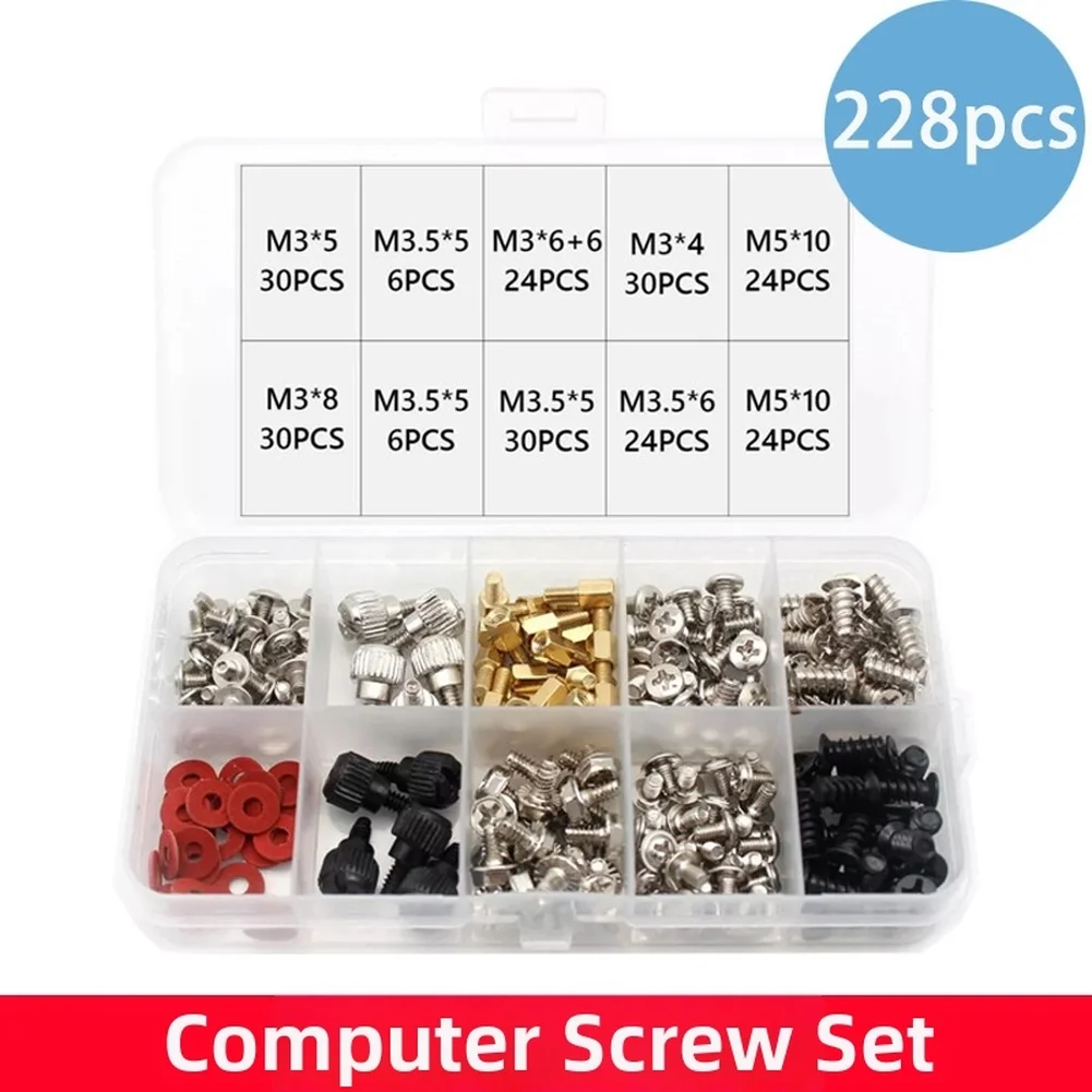 228PCS Computer Case Screw Kit For PC Tower Hard Drive Motherboard Fan Mounting Computer Desktop Case Fan Small Screw