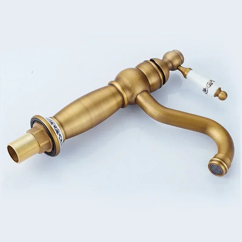 

Антикварный ретро-смеситель для раковины в ванной комнате, вращающиеся краны для горячей и холодной воды, керамический смеситель для раковины в ванной, Torneiras do Banheiro