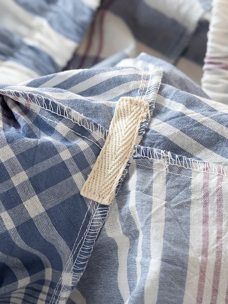 

Men's Cotton ort Pants Summer Lightweight Loose Five-Quarter Home Pants Plaid Print High Waist Elastic Waisand Casual Hom...