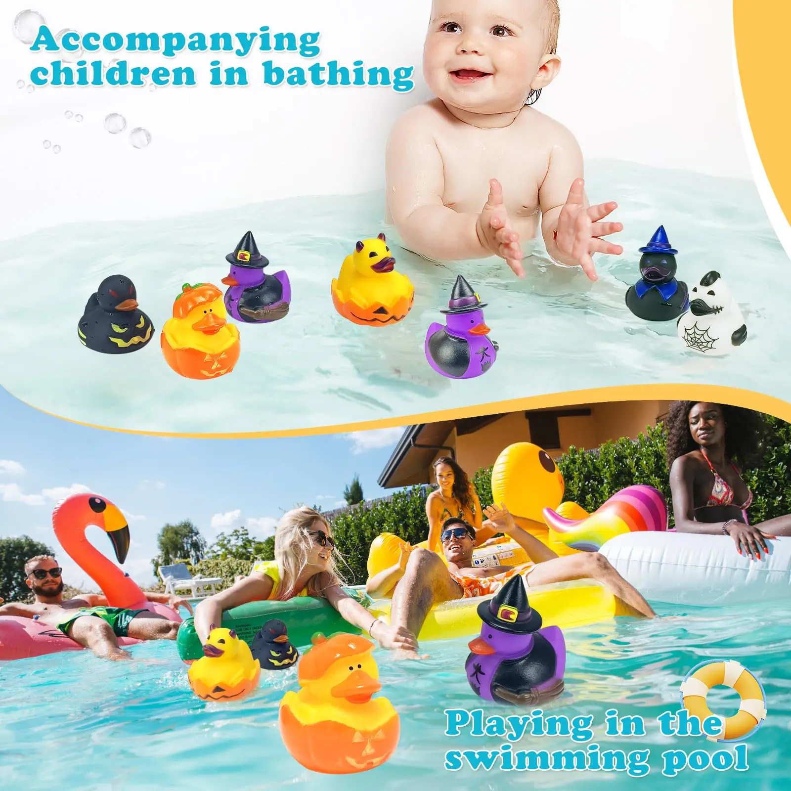 Juguetes de pato de goma para Halloween-52 piezas, novedad, pato para apretar de Halloween a granel, juguete de baño Jeep Duckies surtido, decoración para bañera, BabyShower