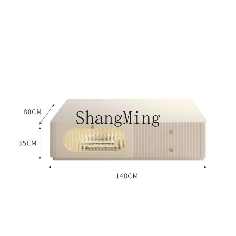 

ZHB solid wood cream wind suspended TV cabinet warm white modern simple hanging wall-mounted TV cabinet coffee combination