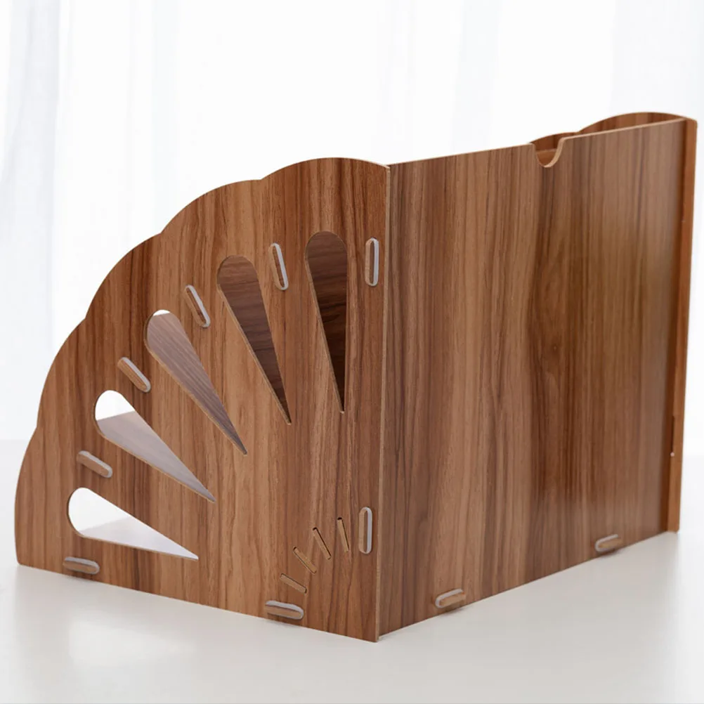 

Wooden Desktop Storage Box Multiple-layer Bookshelf Fan-shaped Office Rack File Shelf Home Study Library Book Rack