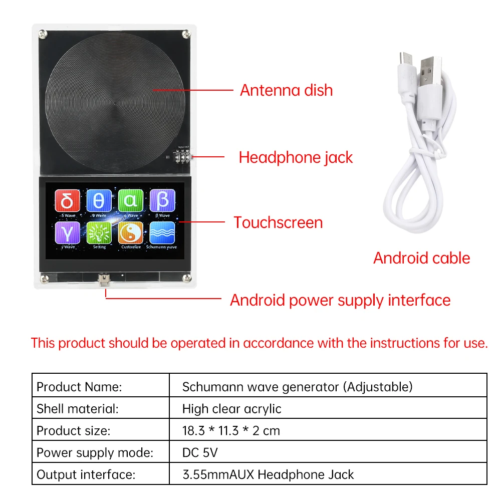 DC 5V Schumann Wave Generator 0.01-99999Hz Precise Adjustable Frequency Signal Generator Micro USB Touch Screen Audio Resonator