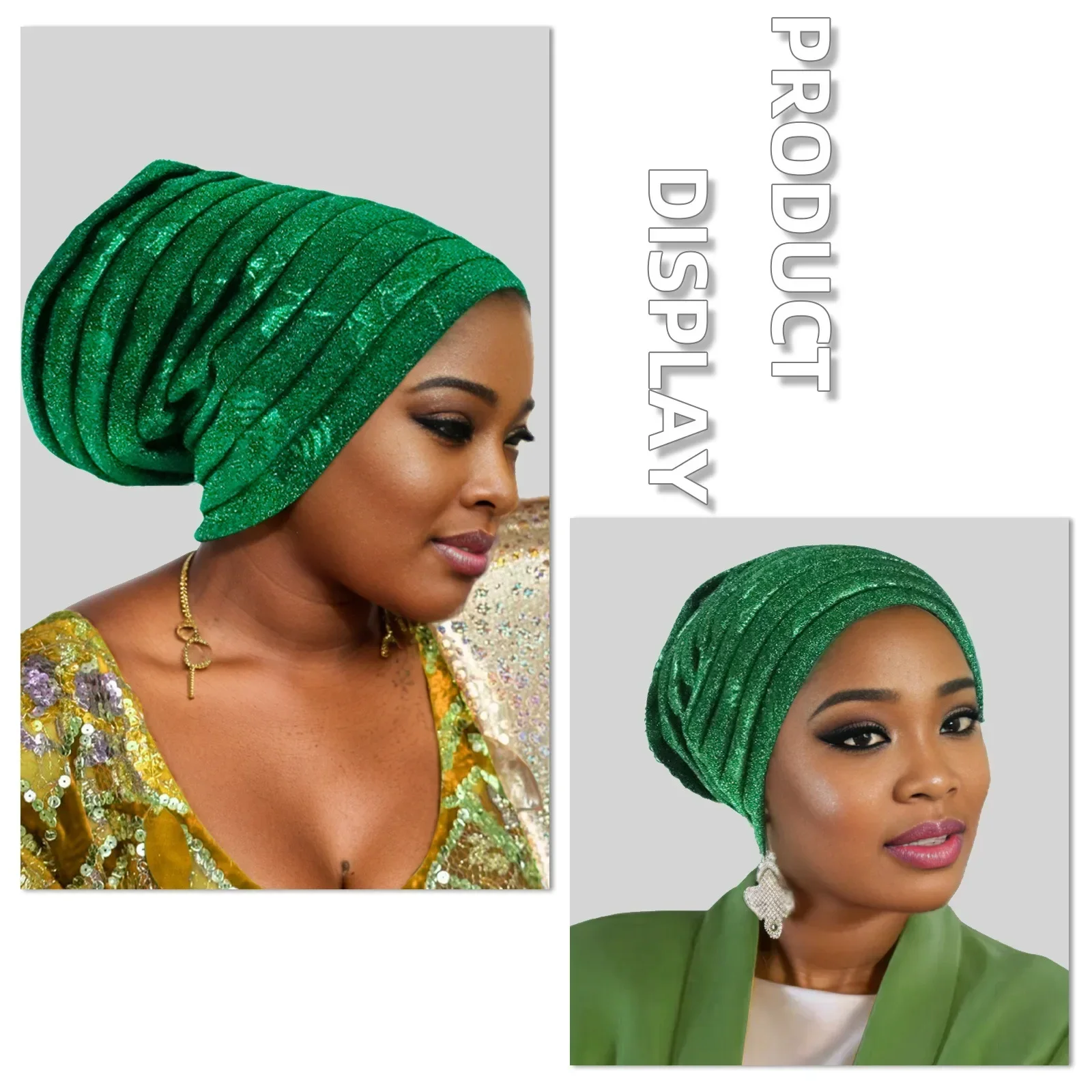 African Auto Gele Headties Glitter Pleated Turban Cap Women Nigerian Wedding Headgear Muslim Hijab Bonnet Head Wrap Turbante Hat