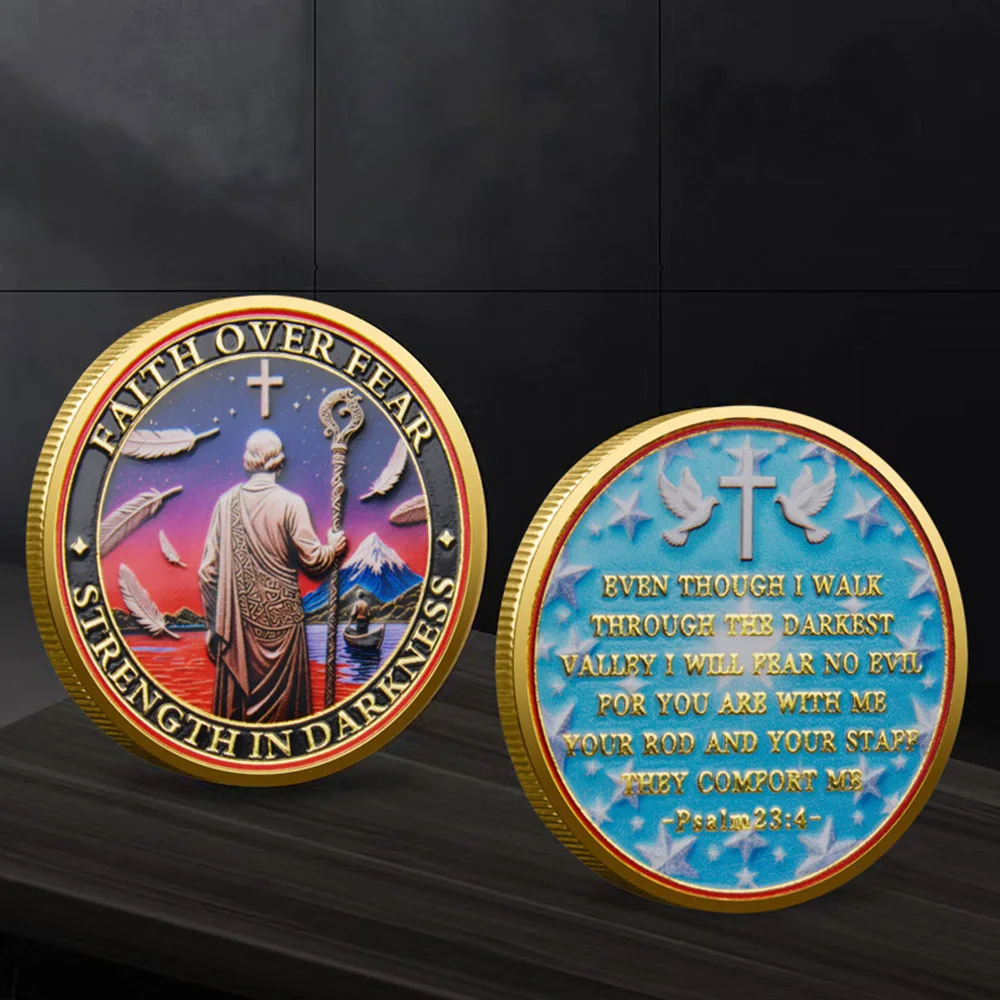 Religious Double-sided Embossed Plated Commemorative Coins Faith Over Fear Collectible Coins Religion Culture Gifts