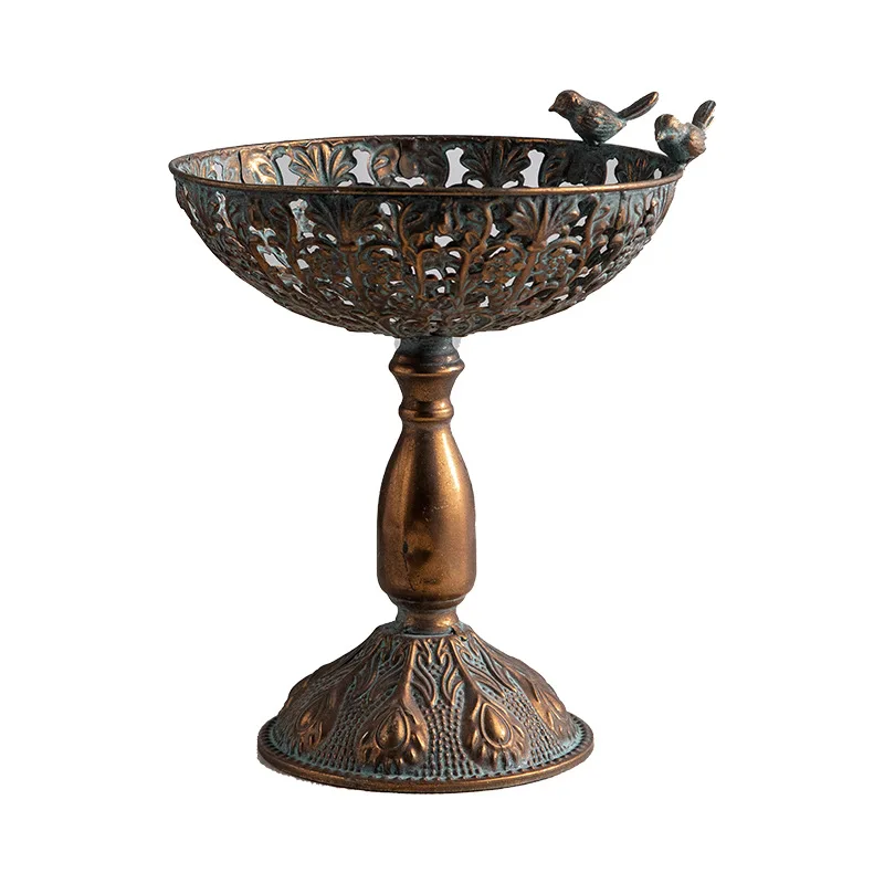 

Antique copper porch decorative ornament wrought iron tall fruit tray American retro homestay decoration bird food basin
