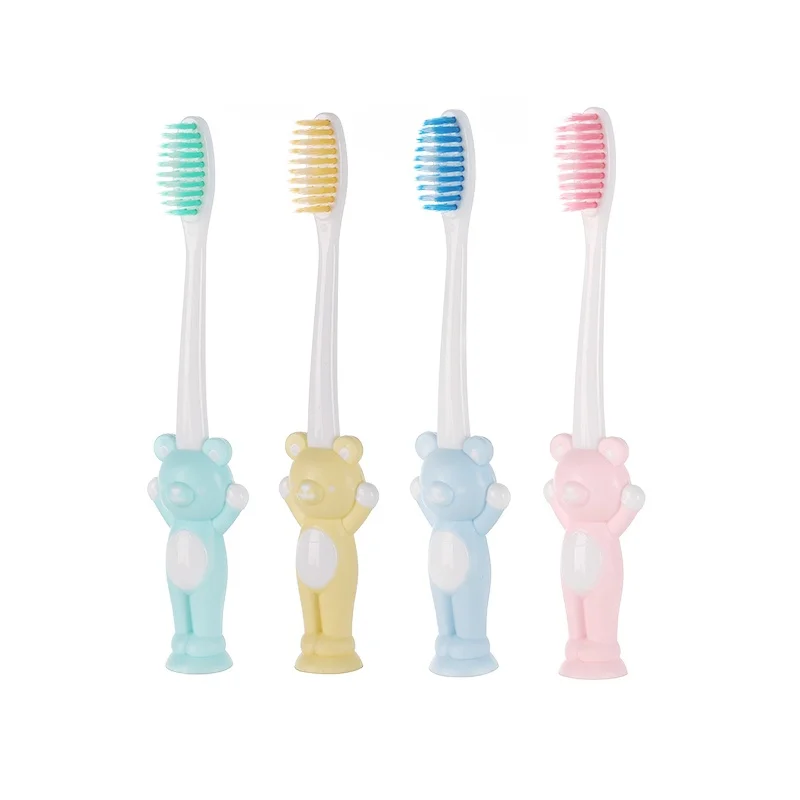 4pcs cartoon teddy bear children\'s toothbrush with ultra-fine soft hair for boys and girls aged 5-12