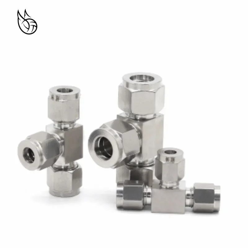 1PCS 1/8 1/4 3/8 1/2 3 4 6 8 10 12mm  Pipe OD Tee 3 Way Double Ferrule Tube Fittings T-Type 304SS Stainless Steel Pipe Connector