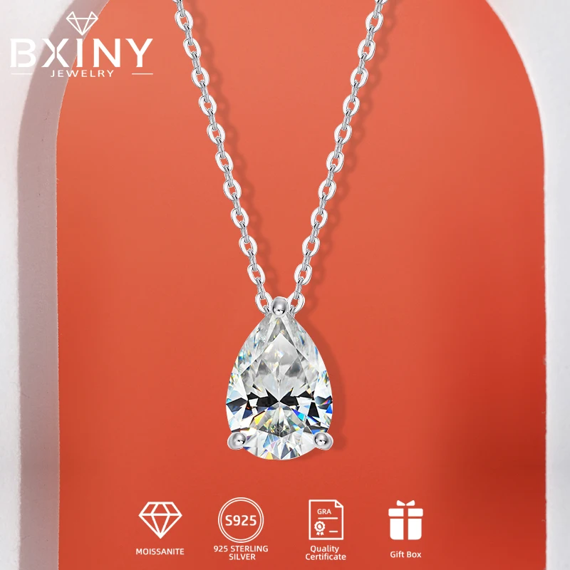 BXINY GRA Certified 1-4CT Pear Cut Moissanite Necklace S925 Silver 18K Plated WaterDrop Pendant Women Gifts Wedding Fine Jewelry