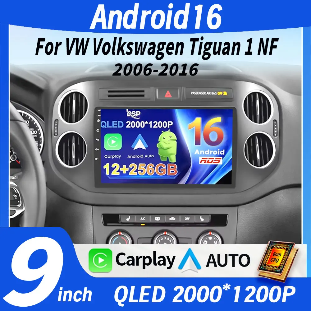 Android 16 Auto Carplay para VW Volkswagen Tiguan 1 NF 2006 2008-2012 2013 2014 2015 2016 Radio de Auto Multimedia Reproductor GPS Estéreo