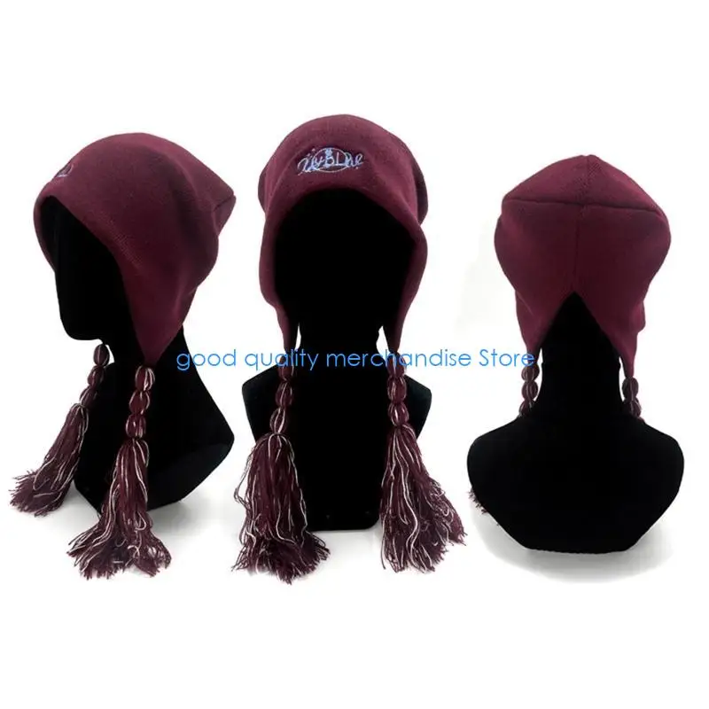 

Y5JD Ear for Protection Hat for Adult Windproof Foldable Knitted Winter Hat Braid Design Keep Warm Windproof Cycling Hat