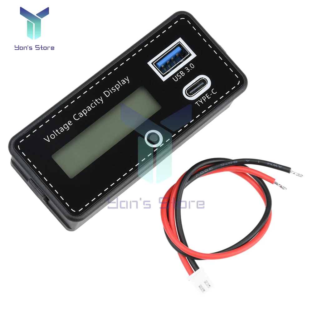 DC 8-30V Digital Battery Capacity Indicator Lead-acid Lithium Iron Tester Instrument Tool USB+Type-C Fast Charging Interface