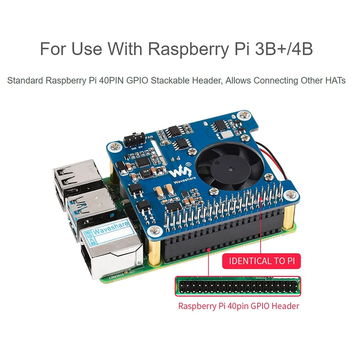 Waveshare POE HAT (C) for Raspberry Pi 4B/3B+, Power Over Ethernet HAT, Support IEEE 802.3Af/At-Compliant Network