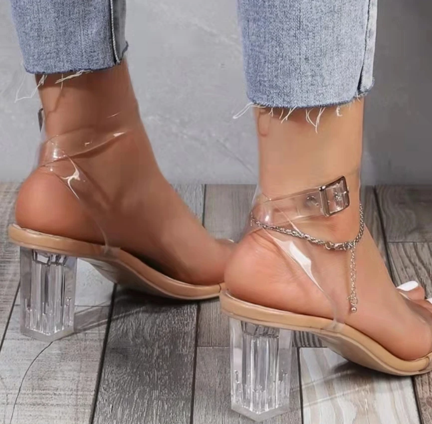 New Summer Women Sandals Ladies Beach Shoes Clear Transparent Low Heels Sandal Comfortable Woman High Heels Zapatillas Mujer