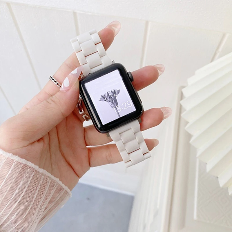 New Rainbow Color Resin Strap For Apple Watch 41mm 45 44 40 49 mm Macaron Girl Watchband For iWatch 8 7 6 5 4 3 Band Accessories