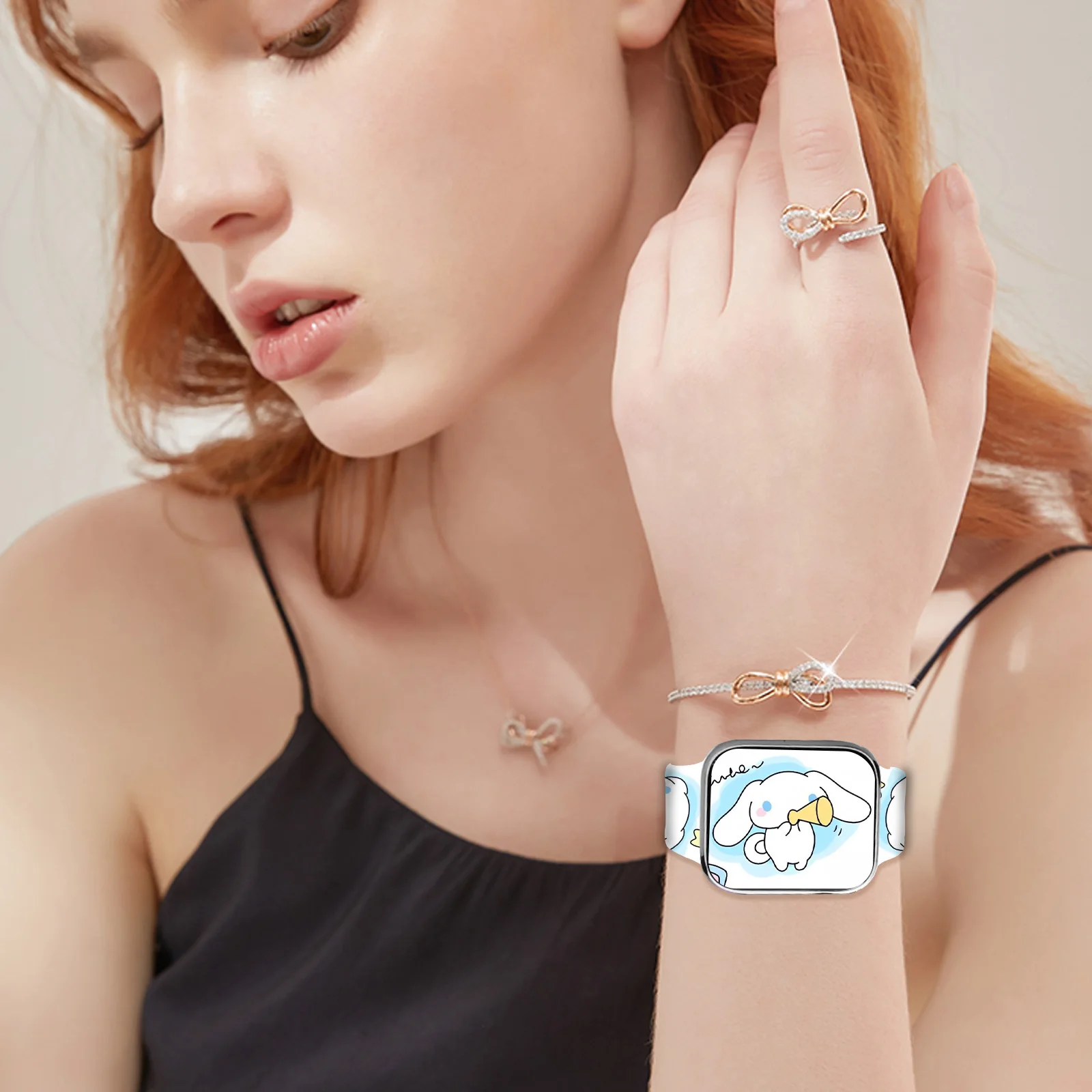 MINISO حزام مطبوع ملون لطيف لساعة أبل 11 10 9 سوار سيليكون قابل للاستبدال لساعة iWatch 46/44/42/41 مللي متر
