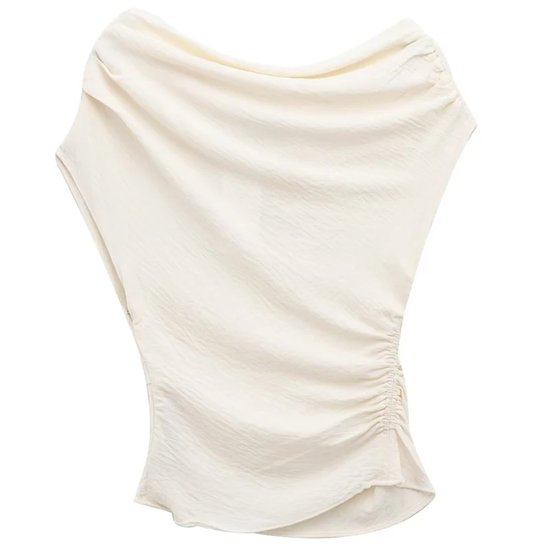 HXAO Top asimmetrico con volant Donna Estate 2025 Sexy Crop Corsetto Serbatoi e canottiere Off White Marrone Tunica Top Elegante High Street Gilet