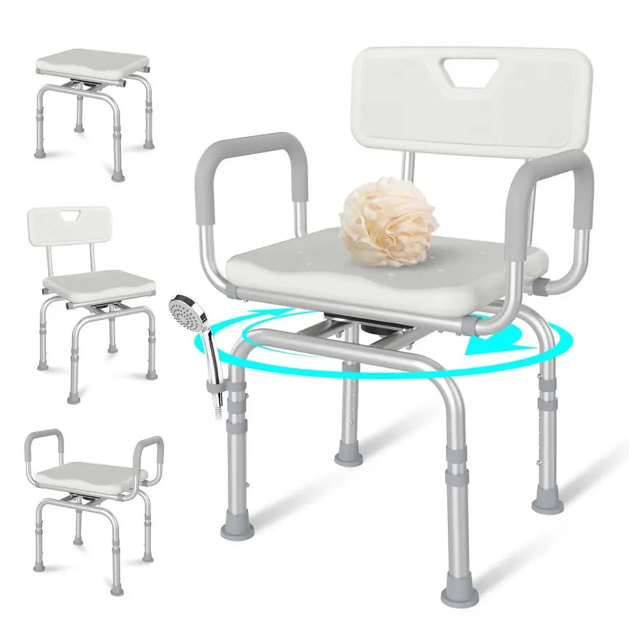 

Swivel Shower Chair with Back and Arms, 400lbs Heavy Duty Adjustable Bath Chair for Elderly Disabled Bariatric Pregnant, Handic