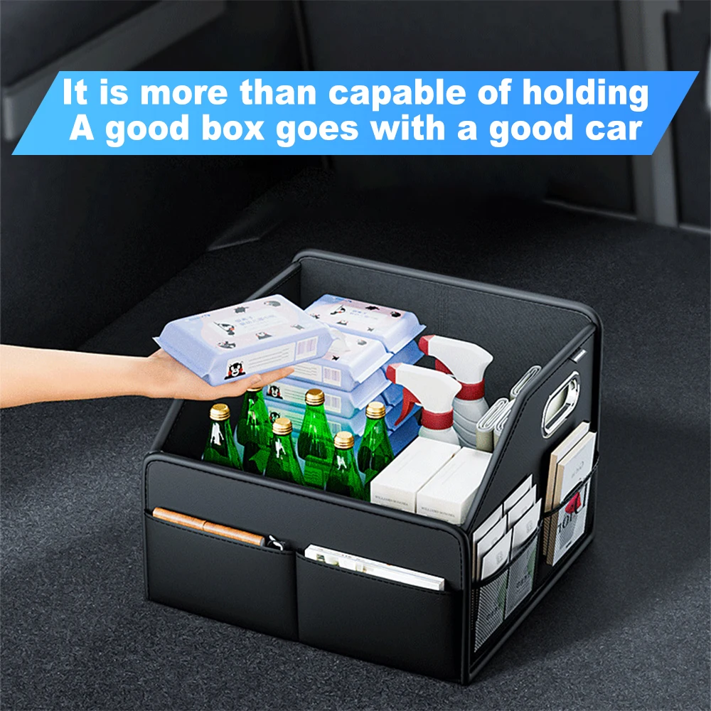 

Car Trunk Organizer Storage Box PU Leather Vehicle Folding Collapsible Cargo Boot Organiser Box For SUV MPV Auto Seat Back Box