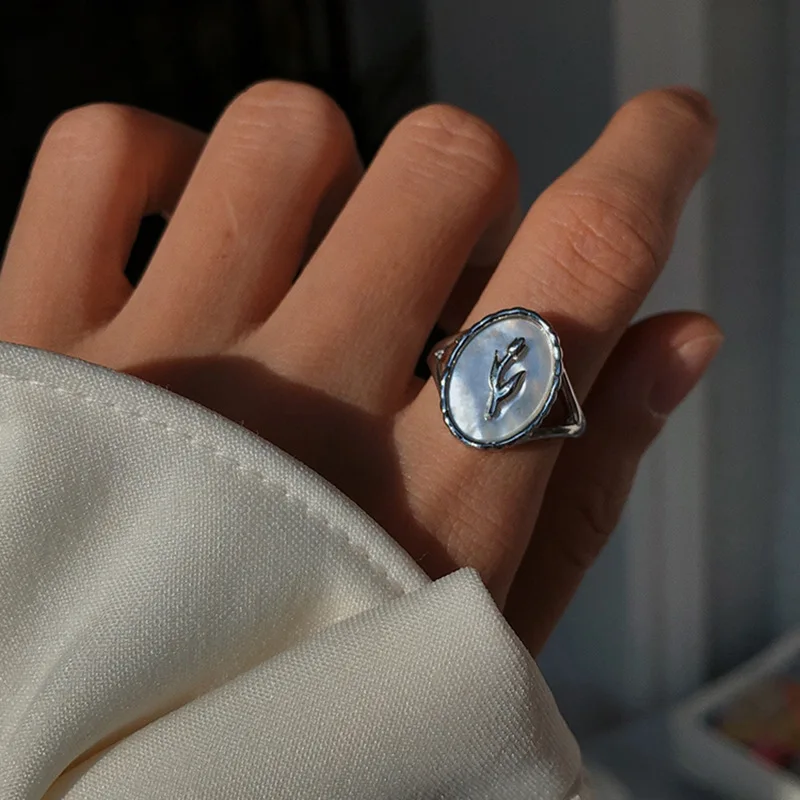 VENTFILLE 925 Sterling Silver Metal Flower Shell Geometric Rings For Women French Retro Romantic Open Thai Silver Rings