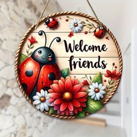 1pc Ladybug Daisy Flower Welcome Wooden Door Sign Round Wooden Hanging Sign for Indoor Outdoor Home Wall Farmhouse Decorations