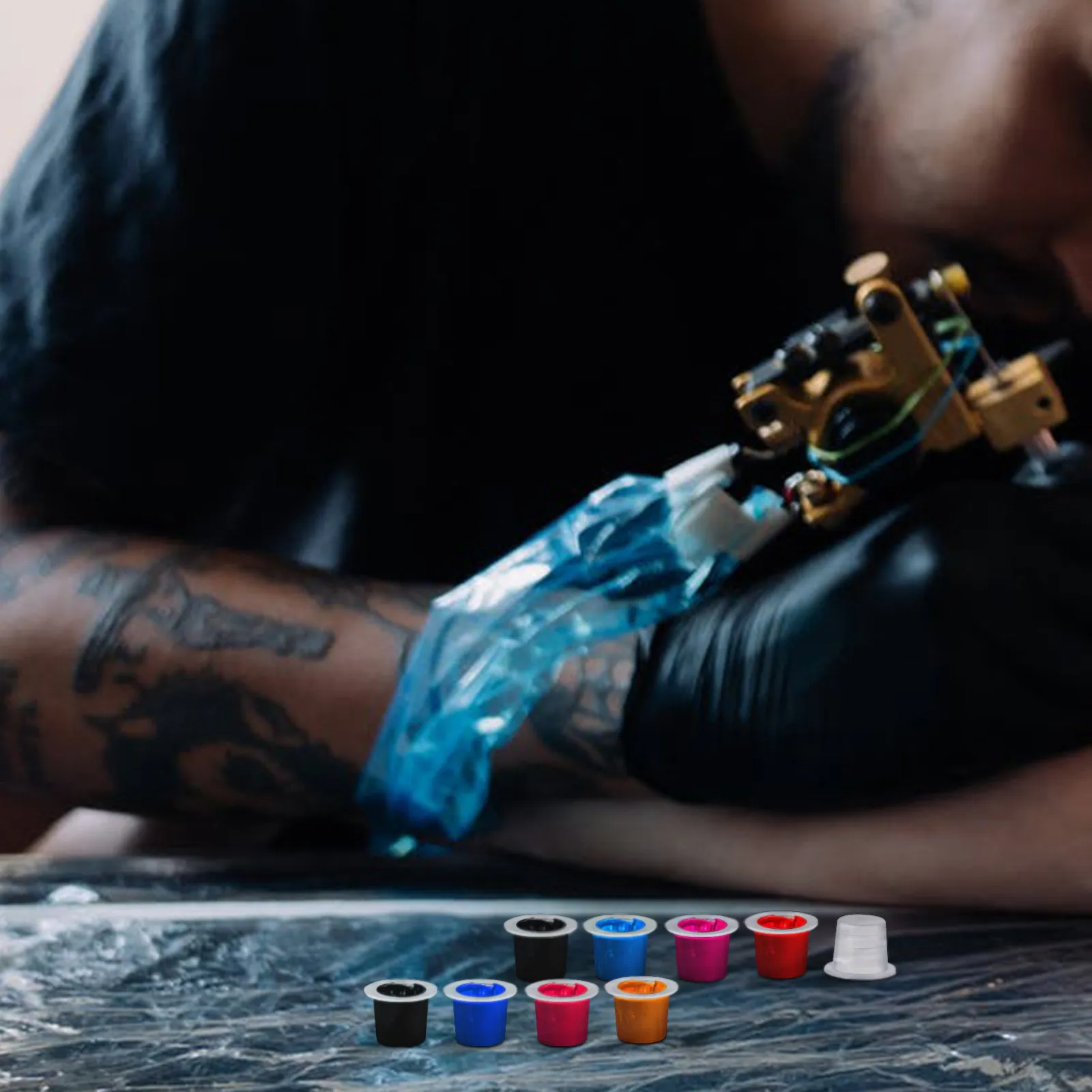 

100Pcs Semi Cups Hygienic Clear Ink Caps for Tattoo Pigments Eyebrow Micropigmentation Lash Extension Supplies