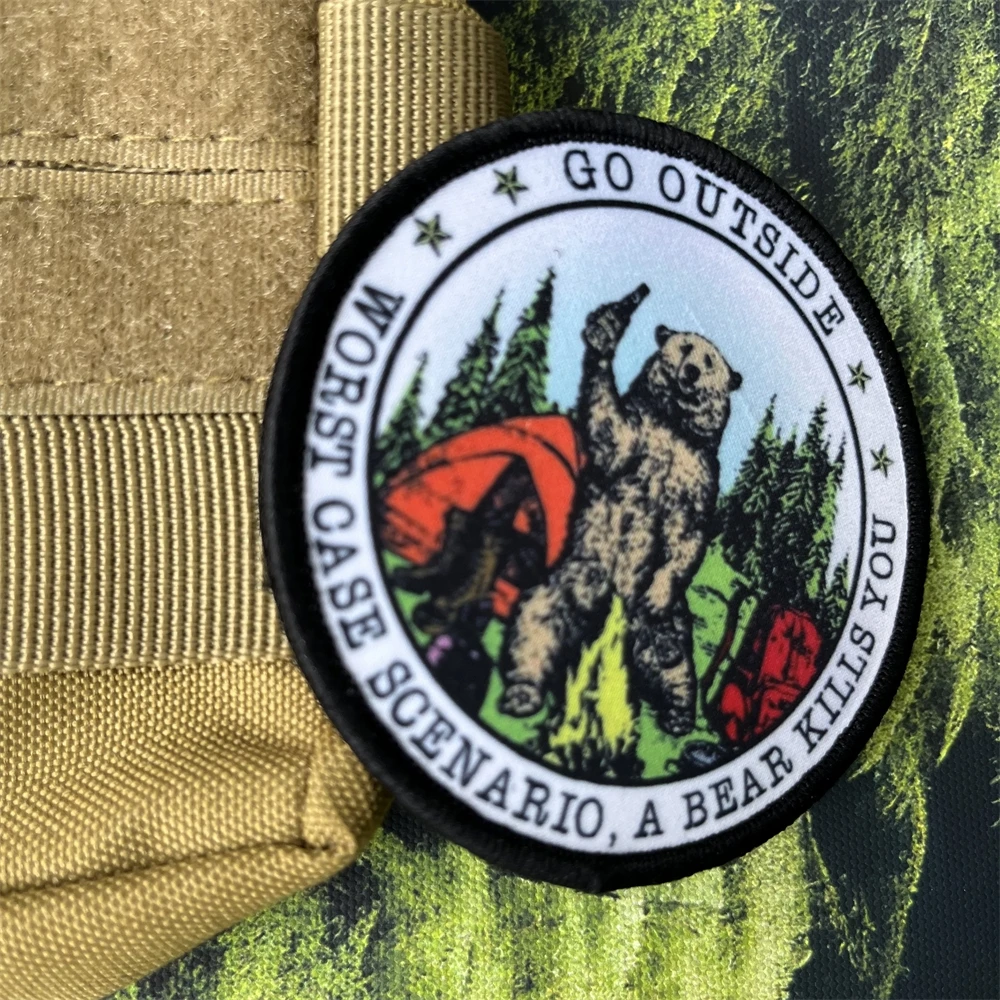 Forest Camping Danger Morale Badge Warning Wild Bear Printed Patches Tactical Backpack Hook and Loop Sticker