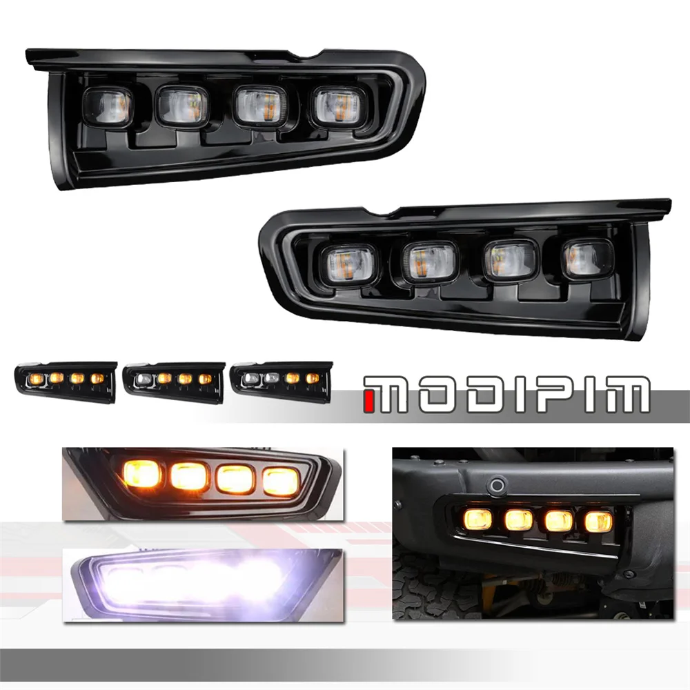 Amber Sequential LED Front Turn Signal Lights White DRL Driving Lights Fog Lights For Ford Bronco Everglades / Raptor 2021-2023