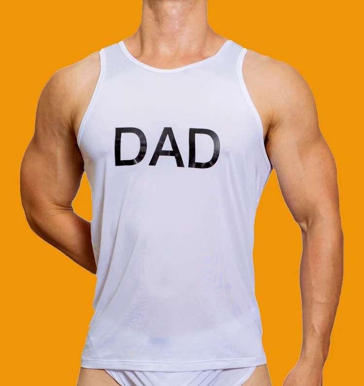 Men's T Shirt Letter DAD Print Funny Ice Silk Thin Smooth Quick Drying Vest Personality Suspender Home Tight Fitting Sleeveles