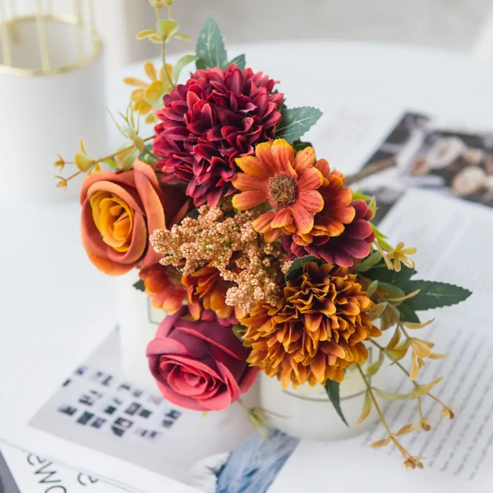 1/3pcs Artificial Flowers Silk Rose Bulbous chrysanthemum We