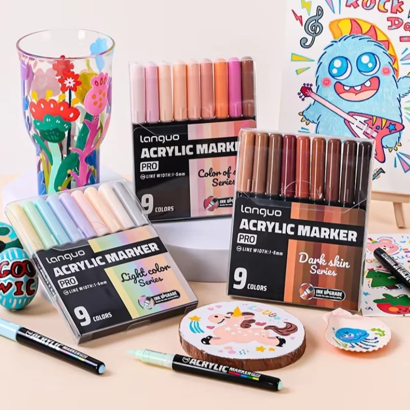 9Colrs Heavy Color Pro Direct Liquid Acrylic Marker Smart Ink Control Soft Tips School Office Supplies Stationery