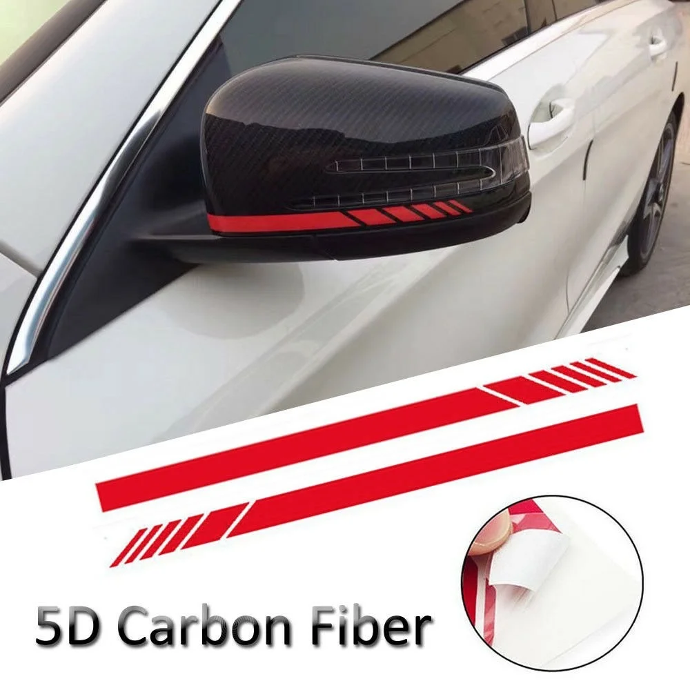 2pcs Car Accessories Rearview Mirror Carbon Fiber 5D Sticker Vinyl Stripe Decal