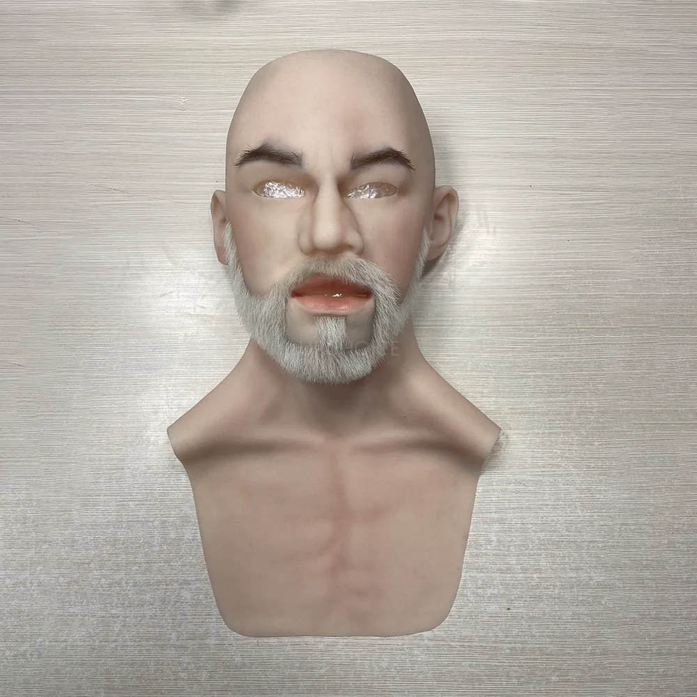 Men Realistic Silicone Beard Mask Surreal Halloween Role Play Cosplay Costume Prop