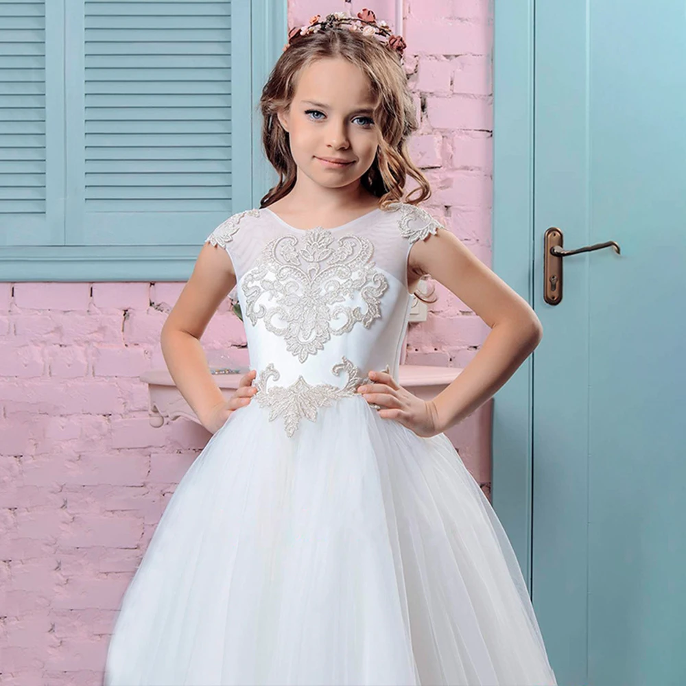 

Элегантные платья с цветочным узором для девочек на свадьбу, кружевное платье с аппликацией для праздничного торжества, платья для дня рождения девочки, платье принцессы для первого причастия