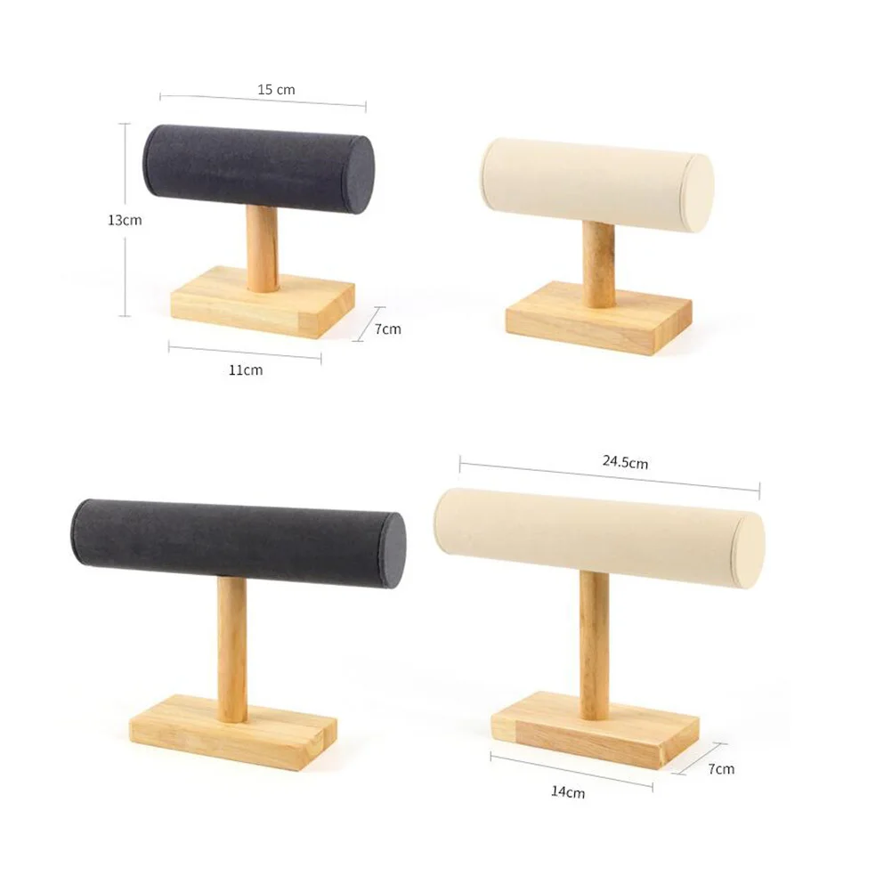 حامل منظم المجوهرات مصنوع من مادة الخشب الفاخر وحامل أنبوبي للسوار باللون البيج ورف تخزين صغير متعدد الوظائف أنيق #2