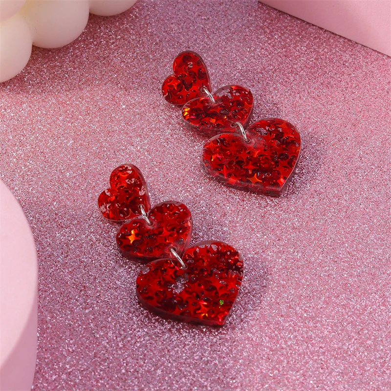 Fashion Red Color Love Heart Stud Earrings for Women Girls Party Holiday Jewelry Decoration