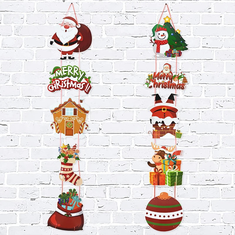 Świąteczny baner z chorągiewkami Wesołych Świąt 2024 Nowy Rok Wisząca papierowa girlanda do domu Navidad Noel Xmas Party Decor