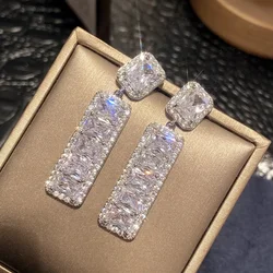 Huitan Swanking Drop Earrings for Women Bright Rectangular Cubic Zirconia Female Ear Accessories Fashion Cocktail Party Jewelry