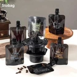 StoBag 100pcs Wholesale Transparent Black Coffee Packaging Liquid Nozzle Bag Small Drink Clear Beverage Sealed Storage Pouch